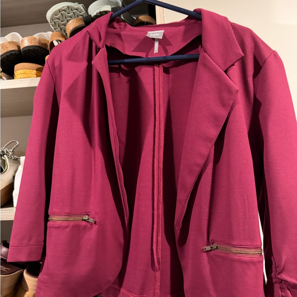 bobi Deep Red Blazer with Zipper Accents